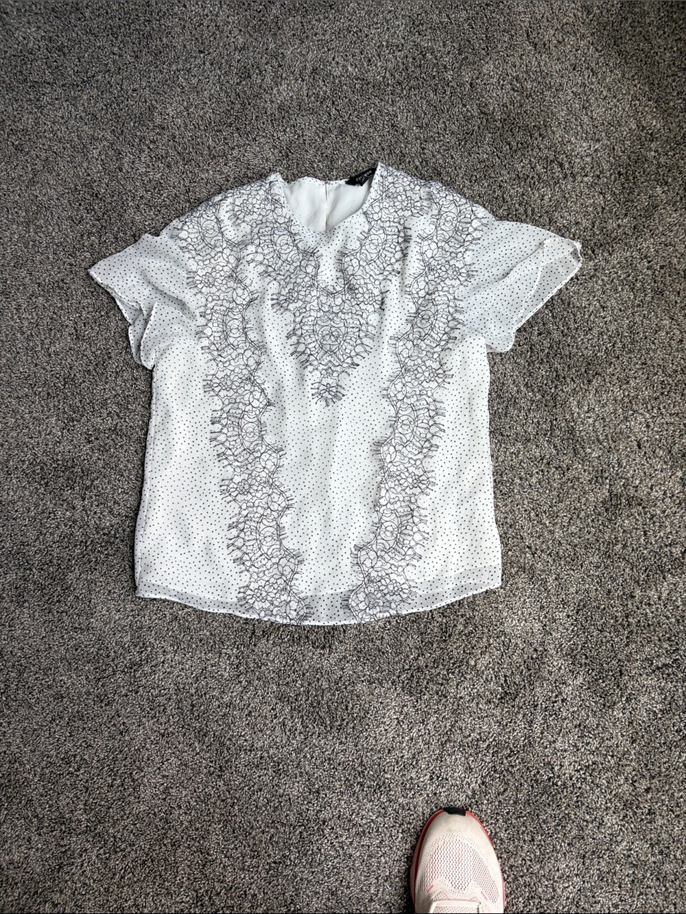 Express White Blouse with Black Lace-Style Print